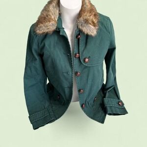 Vintage GAP Forest Green Jacket | Faux Fur Collar | Extra Small
